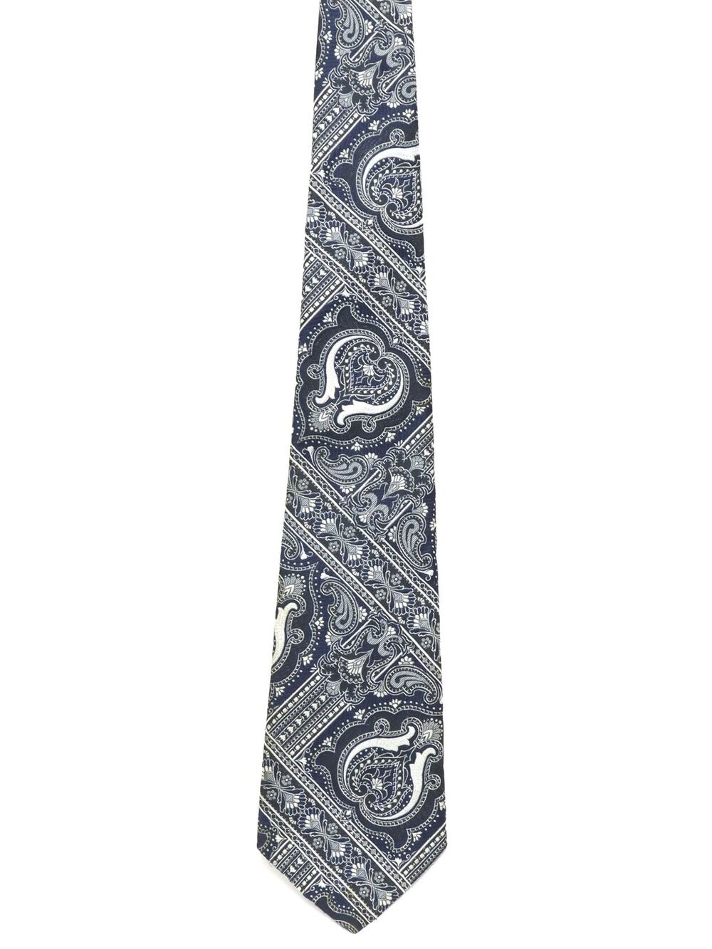 Vintage 1970s Marmer of California Navy Paisley Fleur-de-Lis Tie 54”
